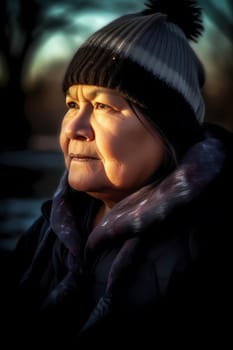 A 50 year old Hispanic woman is surrounded by trees and greenery in a peaceful city park. (generative AI)