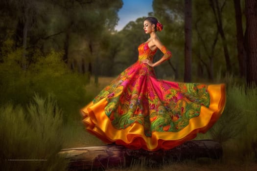A 50 year old Hispanic woman is surrounded by trees and greenery in a peaceful city park. (generative AI)