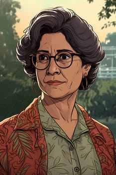 A 50 year old Hispanic woman is surrounded by trees and greenery in a peaceful city park. (generative AI)