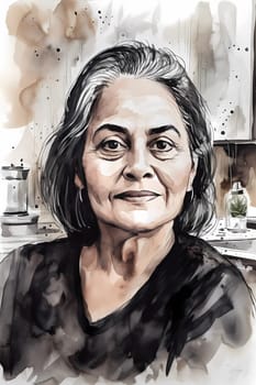 A 50 year old Latina woman is being portrayed in a cozy kitchen. (generative AI)
