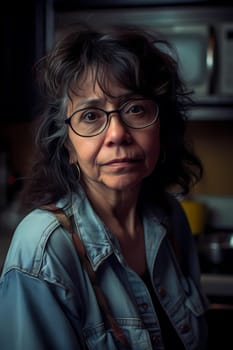 A 50 year old Latina woman is being portrayed in a cozy kitchen. (generative AI)