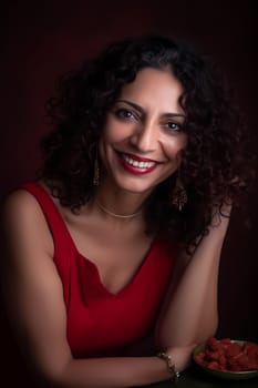 A 50 year old Latina woman is being portrayed in a cozy kitchen. (generative AI)