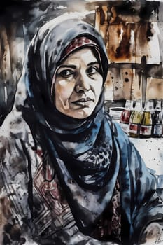 A 50-year-old woman of Middle Eastern descent haggles with vendors at a marketplace. (generative AI)