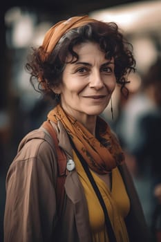 A 50-year-old woman of Middle Eastern descent haggles with vendors at a marketplace. (generative AI)