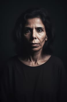 A 50-year-old Middle Eastern woman is being portrayed in a vast desert landscape. (generative AI)