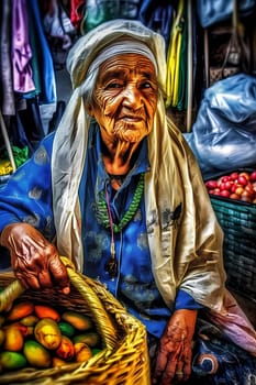 A 50-year-old woman of Middle Eastern descent haggles with vendors at a marketplace. (generative AI)