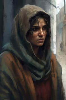 50-year-old Middle Eastern woman beams with a smile as she shops in a vibrant spice market. (generative AI)