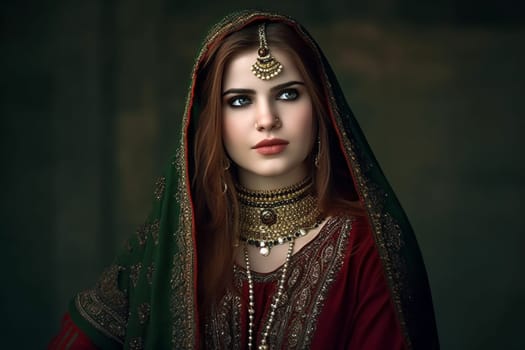 50-year-old Middle Eastern woman beams with a smile as she shops in a vibrant spice market. (generative AI)