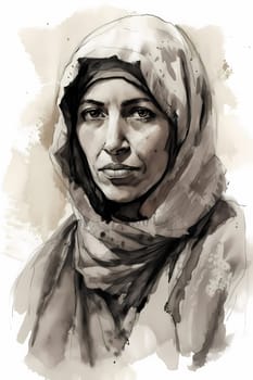 A 50-year-old Middle Eastern woman is being portrayed in a vast desert landscape. (generative AI)
