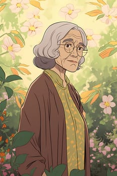 A 60-year-old Latina woman is being portrayed in a lush garden. (generative AI)