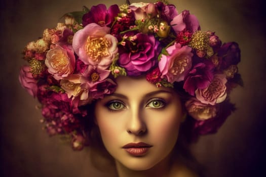 A 60-year-old Latina woman is being portrayed in a lush garden. (generative AI)