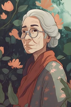 A 60-year-old Latina woman is being portrayed in a lush garden. (generative AI)