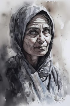 50-year-old Middle Eastern woman beams with a smile as she shops in a vibrant spice market. (generative AI)