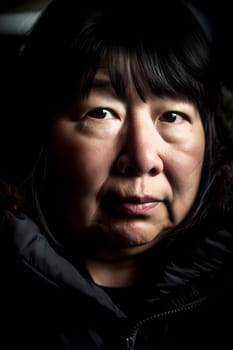 A 50 years old Asian woman is being portrayed in an elegant museum. (generative AI)
