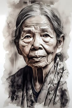 A 50 years old Asian woman is being portrayed in an elegant museum. (generative AI)