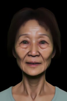 A 50 years old Asian woman is being portrayed in an elegant museum. (generative AI)