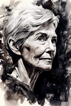 A 50 years old Caucasian woman being portrayed in a garden Surrounded by flowers and smelling a rose. (generative AI)