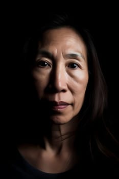 A 50 years old Asian woman is being portrayed in an elegant museum. (generative AI)