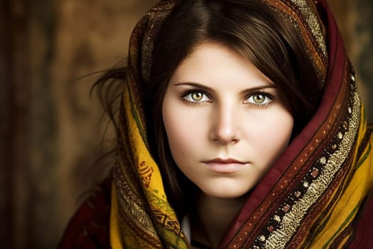 A sophisticated Middle Eastern woman of 35 years old is shopping for spices and fabrics in a vibrant traditional market. (generative AI)