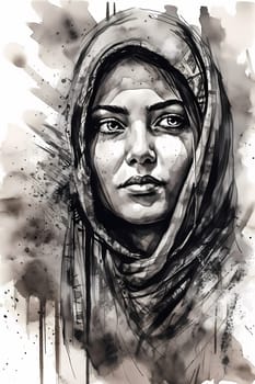 A sophisticated Middle Eastern woman of 35 years old is shopping for spices and fabrics in a vibrant traditional market. (generative AI)