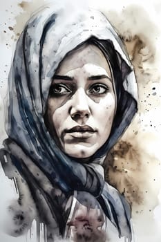 A sophisticated Middle Eastern woman of 35 years old is shopping for spices and fabrics in a vibrant traditional market. (generative AI)