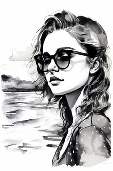 A teenage Caucasian girl is captured at a picturesque beach. (generative AI)