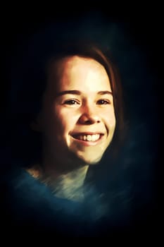 A teenage Caucasian girl is captured at a picturesque beach. (generative AI)