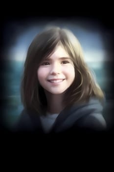 A teenage Caucasian girl is captured at a picturesque beach. (generative AI)