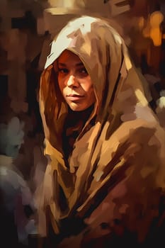 A sophisticated Middle Eastern woman of 35 years old is shopping for spices and fabrics in a vibrant traditional market. (generative AI)