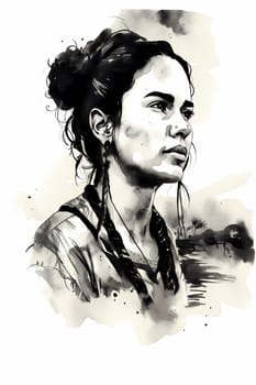 A youthful Hispanic woman of 19 years old stands on a sandy beach with the sea in the background. (generative AI)