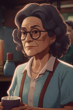 A middle-aged Latina woman is captured inside a cozy coffee shop. (generative AI)