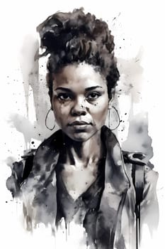 A woman 30 years old African American is being portrayed in the middle of a busy city street (generative AI)