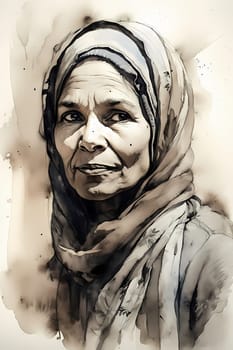 A woman 40 years old Middle Eastern is being portrayed in a lively open-air market surrounded by people and vendors (generative AI)