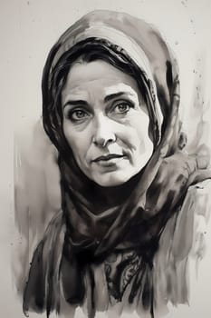 A woman 40 years old Middle Eastern is being portrayed in a lively open-air market surrounded by people and vendors (generative AI)
