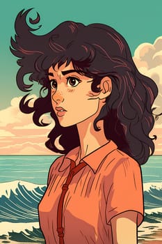 A woman 21 years old Latin American is being portrayed on a vibrant beach during a sunny day (generative AI)
