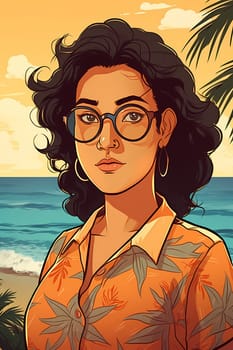 A woman 21 years old Latin American is being portrayed on a vibrant beach during a sunny day (generative AI)