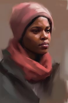 A young woman with braided hair and colorful clothing is posing in front of a graffiti-covered wall in an urban city. (generative AI)