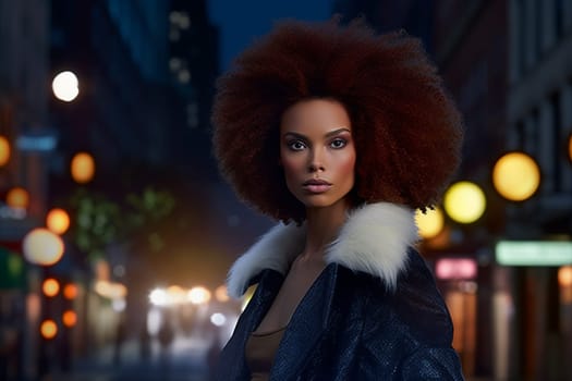 A young woman with braided hair and colorful clothing is posing in front of a graffiti-covered wall in an urban city. (generative AI)