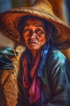An elderly Chinese woman dressed in traditional clothes and carrying a parasol is standing in a serene garden. (generative AI)