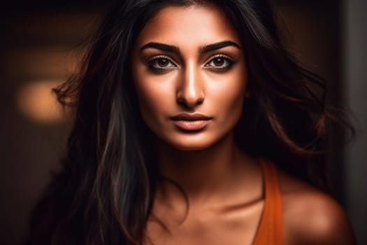 A young Middle Eastern woman is captured inside a peaceful library. (generative AI)