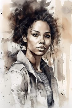 A confident African American woman of 30 years is seen on a bustling city street. (generative AI)