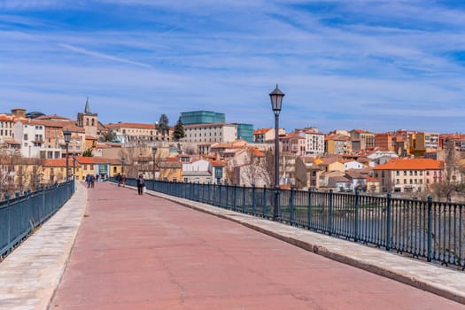 Zamora, Spain - March 25, 2023: Zamora old town and Douro river. Zamora, Spain