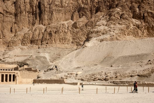 Luxor, Egypt - April 16 2008: Tourists visiting the temple of Hatshepsut, Luxor, Egypt