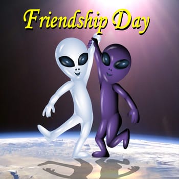 International Friendship Day Illustration - friends shake hand - planet - greeting card - design concept - sketch art - graphic design
