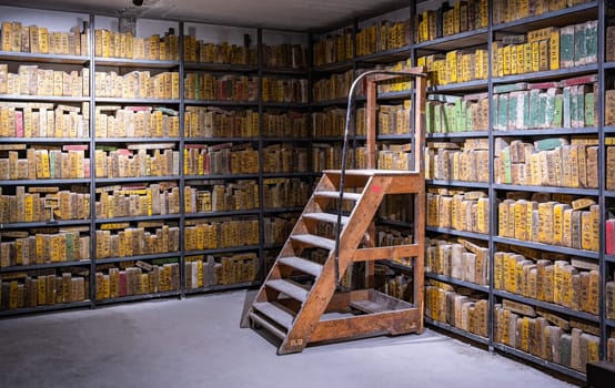 January 17 2023 Brest, Finistere, France : Old printing company with old  lithography stones
