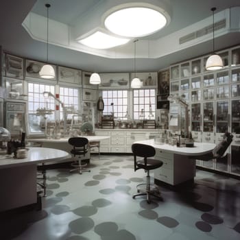 Modern laboratory with chairs and desks