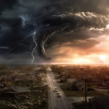A tornado is destroying a city
