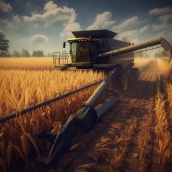 Harvester working on a cornfield