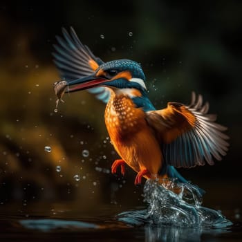 European king fisher catching a fish