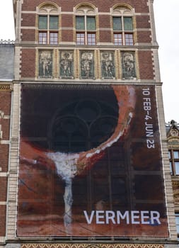 Amsterdam, Netherlands - April 21, 2023: The Rijksmuseum in Amsterdam - the largest exhibition on Dutch painter Johannes Vermeer ever - displaying 28 of his masterpieces